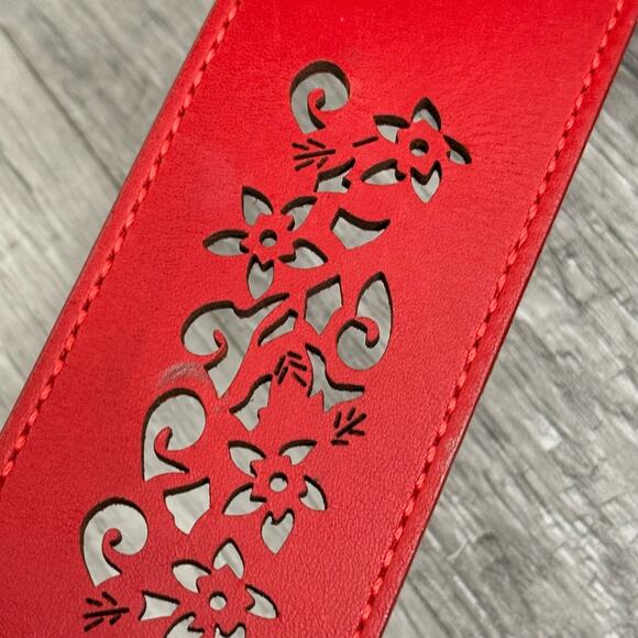 Guido Angeloni Red Leather Belt Statement Buckle Made in Italy Medium - Picture 5 of 10